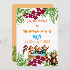 Invitación cumpleaños de la familia de los monos traviesos