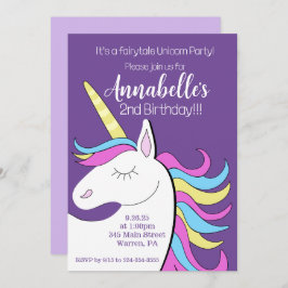 Invitación Cumpleaños de la familia Purple Unicornio Unicorni