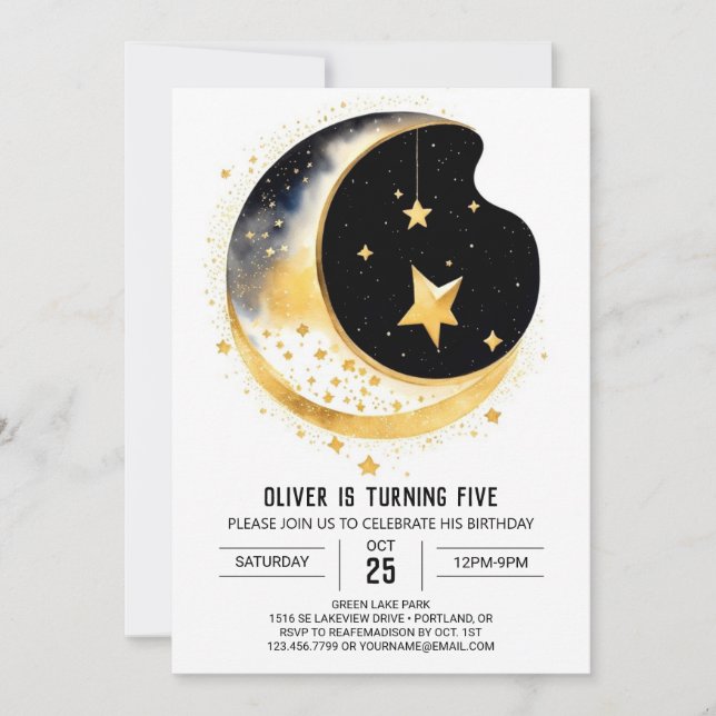 Invitación Cumpleaños de la fantasía de la Luna y las Estrell (Anverso)