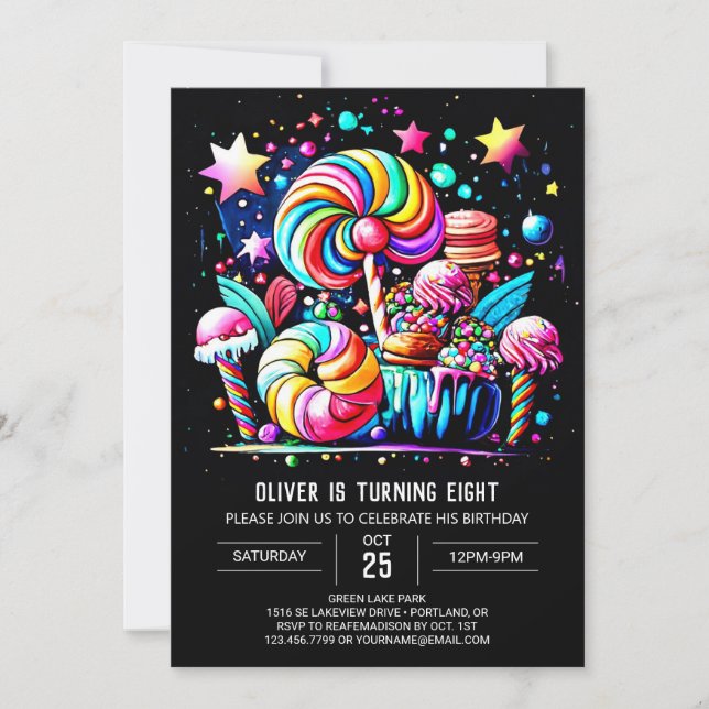Invitación Cumpleaños de la Fantasía de Lollipop (Anverso)