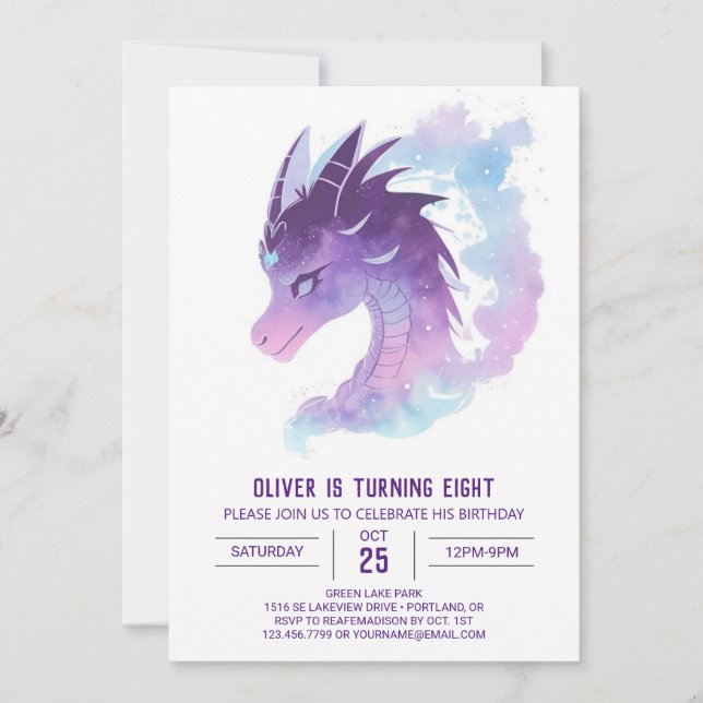 Invitación Cumpleaños de la Fantasía Dragónica Respiradora de (Anverso)