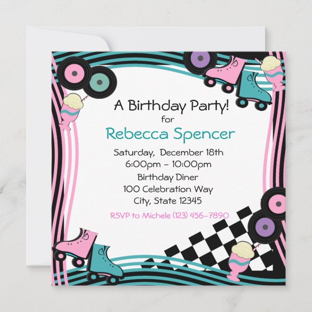 Invitación Cumpleaños de la Fiesta Diner de los 50 (Anverso)