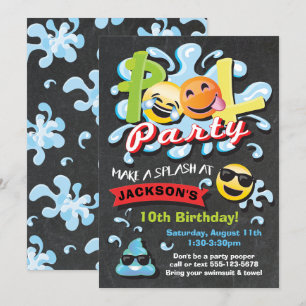 Invitación Cumpleaños de la fiesta en la piscina de la emoji