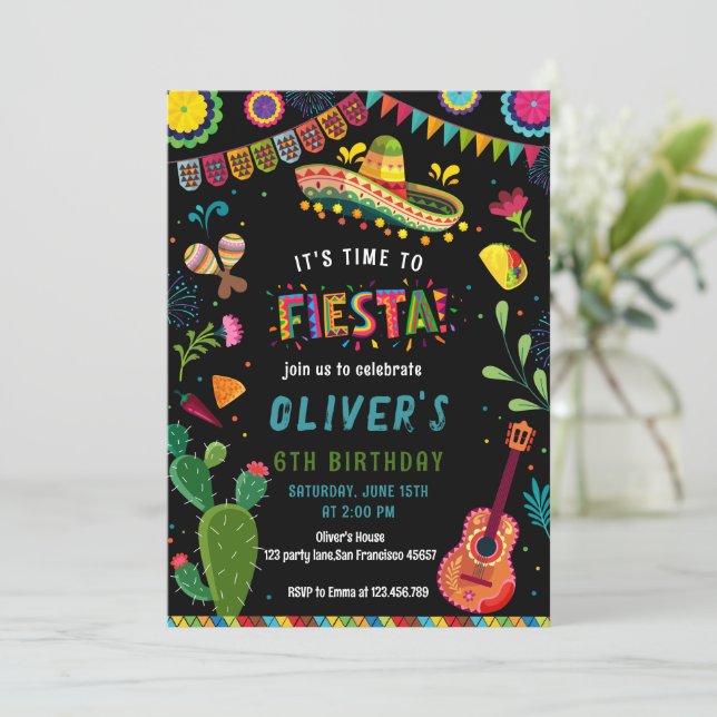 Invitación Cumpleaños de la Fiesta Mexicana colorida (Anverso de pie)