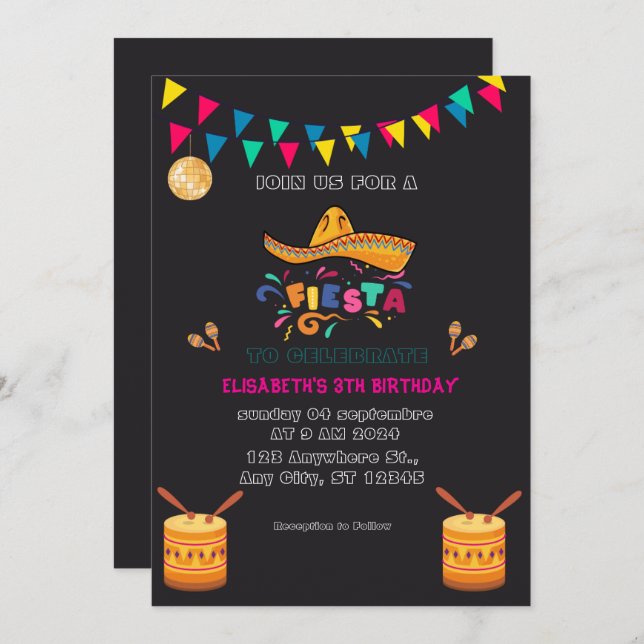 Invitación Cumpleaños de la Fiesta Mexicana colorida (Anverso / Reverso)