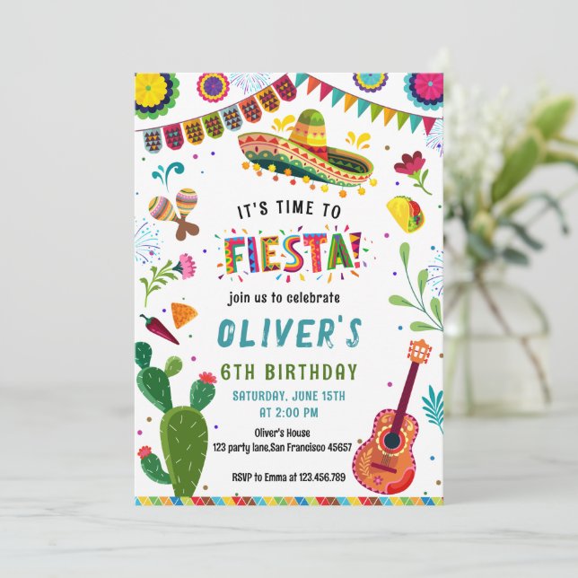 Invitación Cumpleaños de la Fiesta Mexicana colorida (Anverso de pie)
