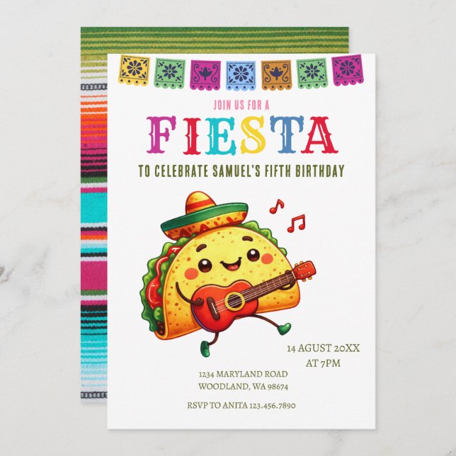 Invitación Cumpleaños de la Fiesta Mexicana Moderna (Anverso / Reverso)
