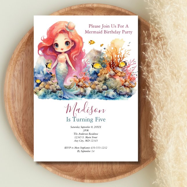 Invitación Cumpleaños de la Fiesta Sirenita (Girls Mermaid Birthday Party invitation)
