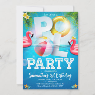 Invitación Cumpleaños de la Fiesta Tropical Flamingle Pool