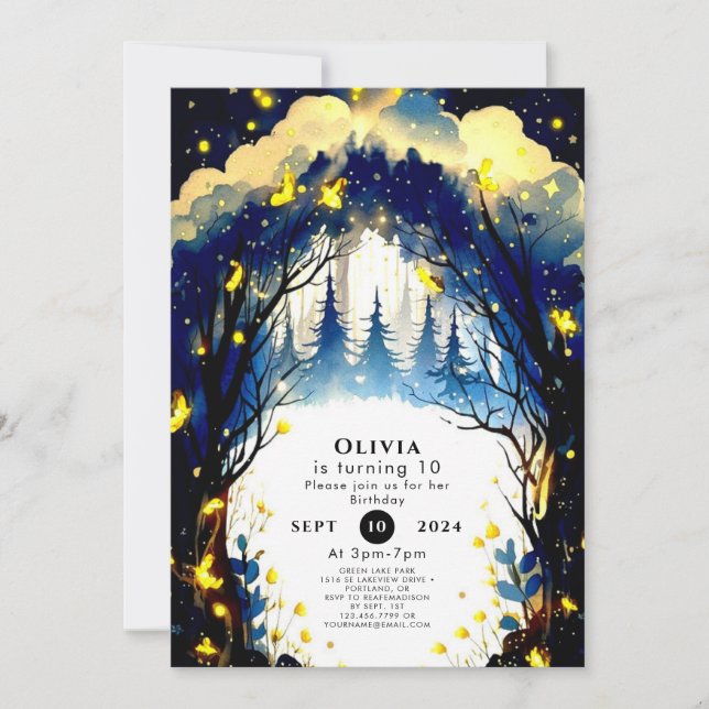 Invitación Cumpleaños de la Firefly Woodland (Anverso)