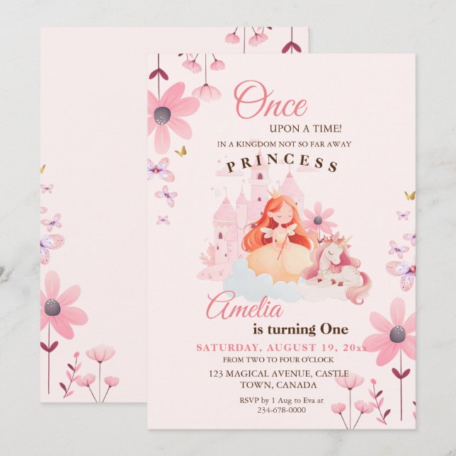 Invitación Cumpleaños de la flor del Castillo de la Princesa  (Anverso / Reverso)