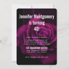 Invitación Cumpleaños de la Flor Rosa Gótica Púrpura y Roja