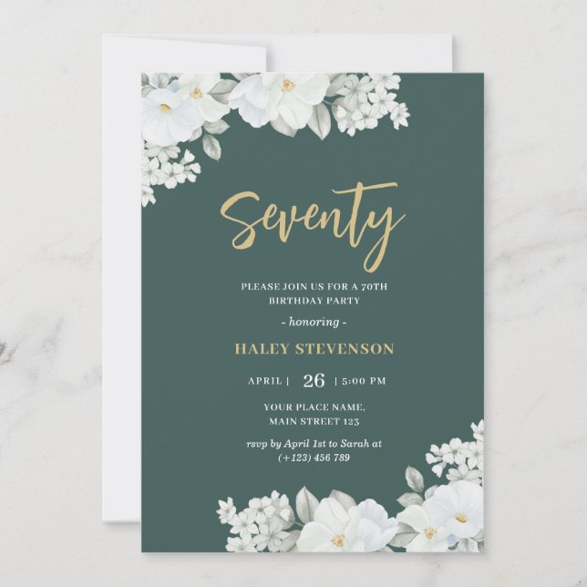 Invitación Cumpleaños de la Flora Blanca Verde y Verde de Esm (Anverso)
