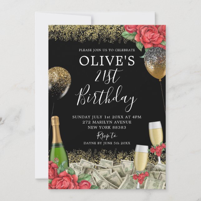 Invitación Cumpleaños de la floral mexicana Buchona Money Fie (Anverso)