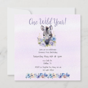 Invitación Cumpleaños de la Floral Púrpura Zebra