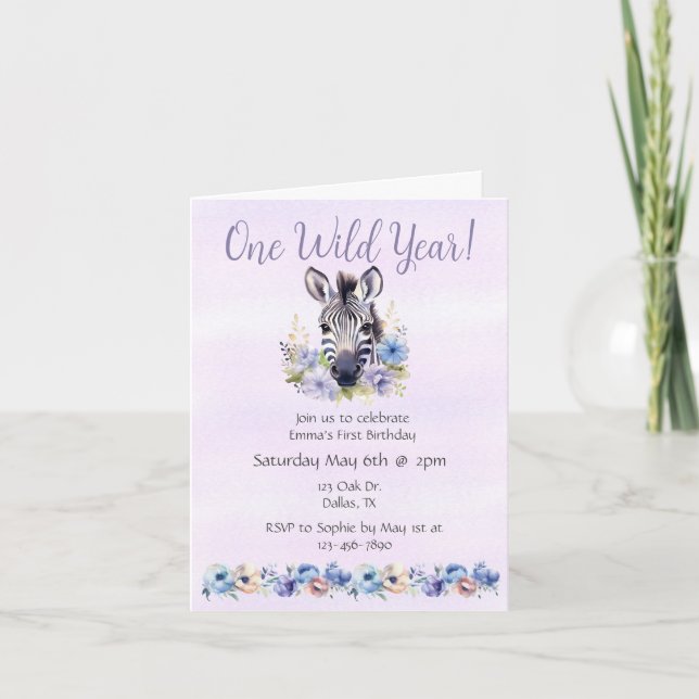 Invitación Cumpleaños de la Floral Púrpura Zebra (Anverso)