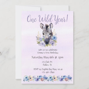 Invitación Cumpleaños de la Floral Púrpura Zebra