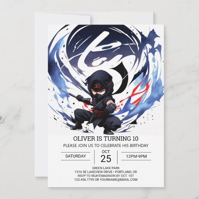 Invitación Cumpleaños de la Formación Moderna de Ninja (Anverso)