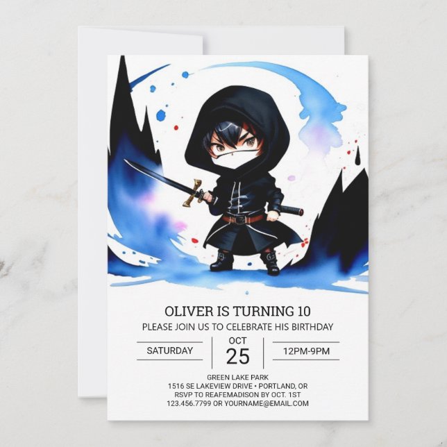 Invitación Cumpleaños de la Formación Moderna de Ninja (Anverso)