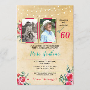 Invitación Cumpleaños de la foto Cualquier edad Floral 2 imág