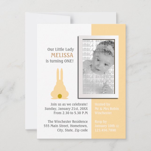 Invitación Cumpleaños de la foto de Brown Bunny (Anverso)