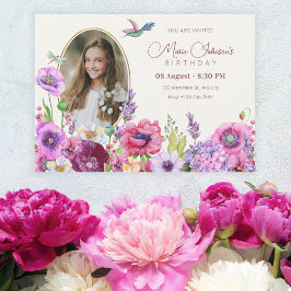 Invitación cumpleaños de la foto de flor