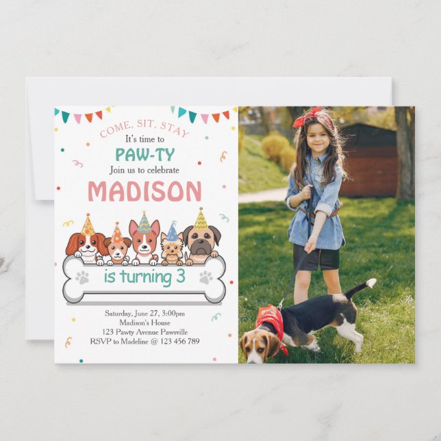 Invitación Cumpleaños de la foto de Perro Pawty Puppy (Anverso)