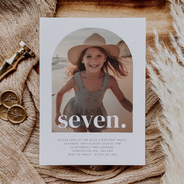 Invitación Cumpleaños de la foto de Seven Arched (Seven Arched Photo First Birthday Invitation)