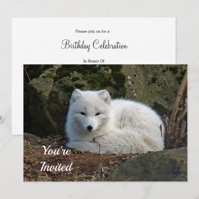 Invitación Cumpleaños de la foto de White Fox (Anverso / Reverso)