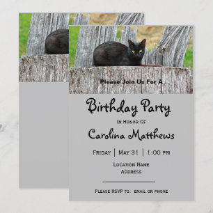 Invitación Cumpleaños de la foto del registro de gato negro d