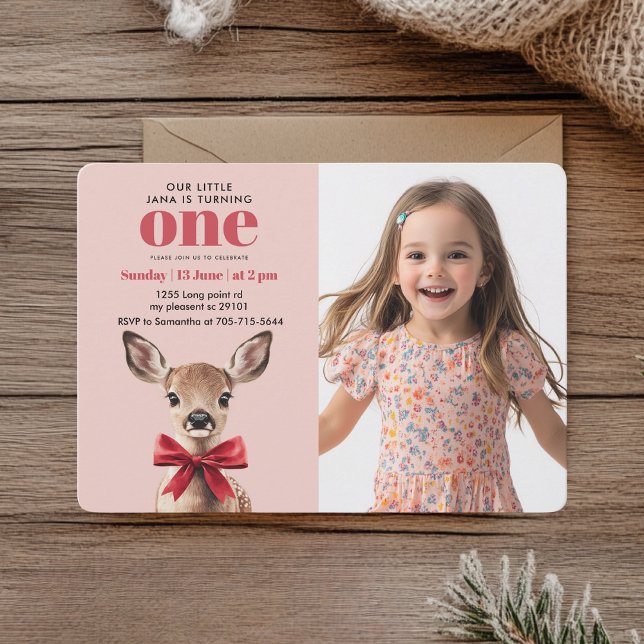 Invitación Cumpleaños de la foto personalizada | Pink & Red D (Subido por el creador)