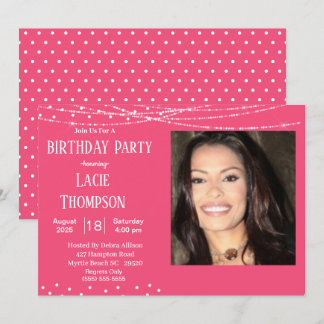 Invitación Cumpleaños de la foto rosa y blanca