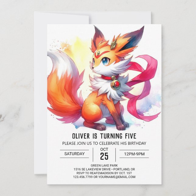 Invitación Cumpleaños de la Fox Digital Pastel (Anverso)