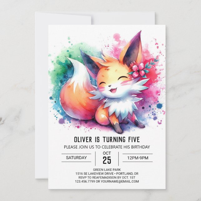 Invitación Cumpleaños de la Fox Imprimible Pastel (Anverso)