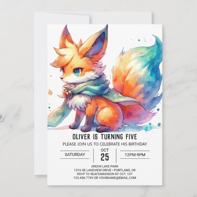 Invitación Cumpleaños de la Fox Imprimible Pastel (Anverso)