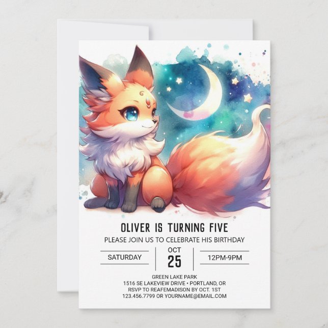 Invitación Cumpleaños de la Fox Pastel Digital (Anverso)