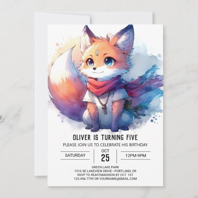 Invitación Cumpleaños de la Fox Whimsical de los Niños (Anverso)