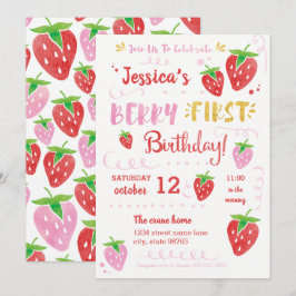 Invitación Cumpleaños de la Fresa Acuarela Fiesta del Primer