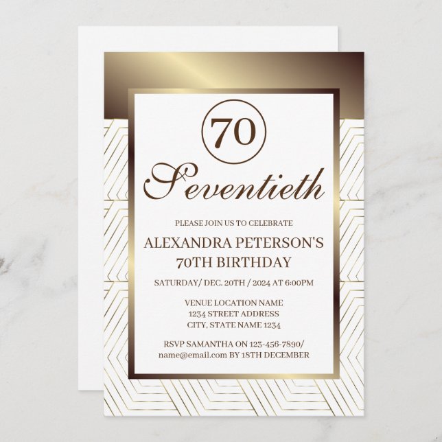 Invitación Cumpleaños De La Frontera Con Patrón Blanco Y Oro (Anverso / Reverso)