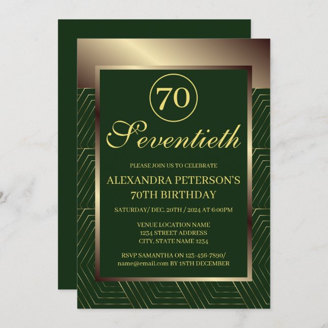 Invitación Cumpleaños De La Frontera Esteraldo Verde Y Oro (Anverso / Reverso)