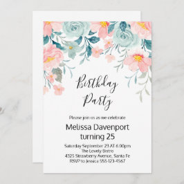 Invitación Cumpleaños de la frontera floral rosa y verde