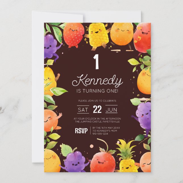 Invitación Cumpleaños de la fruta de verano (Anverso)