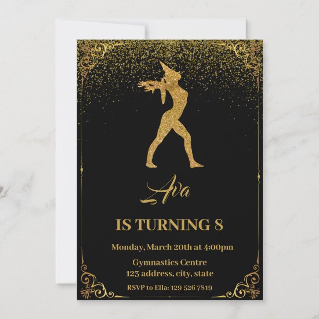 Invitación Cumpleaños de la Gimnasia purpurina Unicornio (Anverso)
