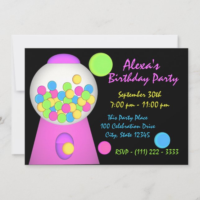 Invitación Cumpleaños de la Goma de la Burbuja (Anverso)