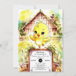 Invitación Cumpleaños de la granja de pollo colorido
