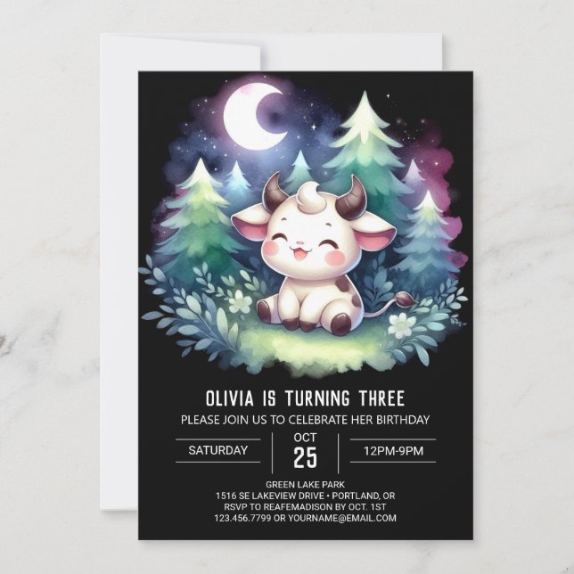 Invitación Cumpleaños de la granja de vacas digitales (Anverso)