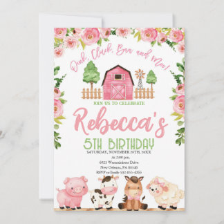 Invitación Cumpleaños de la granja para Chicas, animales de g