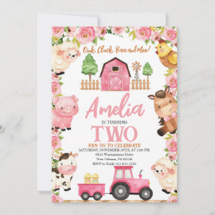 Invitación Cumpleaños de la granja para Chicas, animales de g