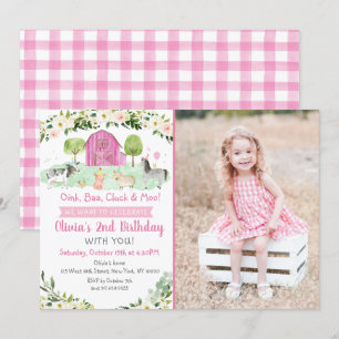Invitación Cumpleaños de la granja rosada