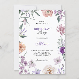 Invitación Cumpleaños de la guerra floral púrpura